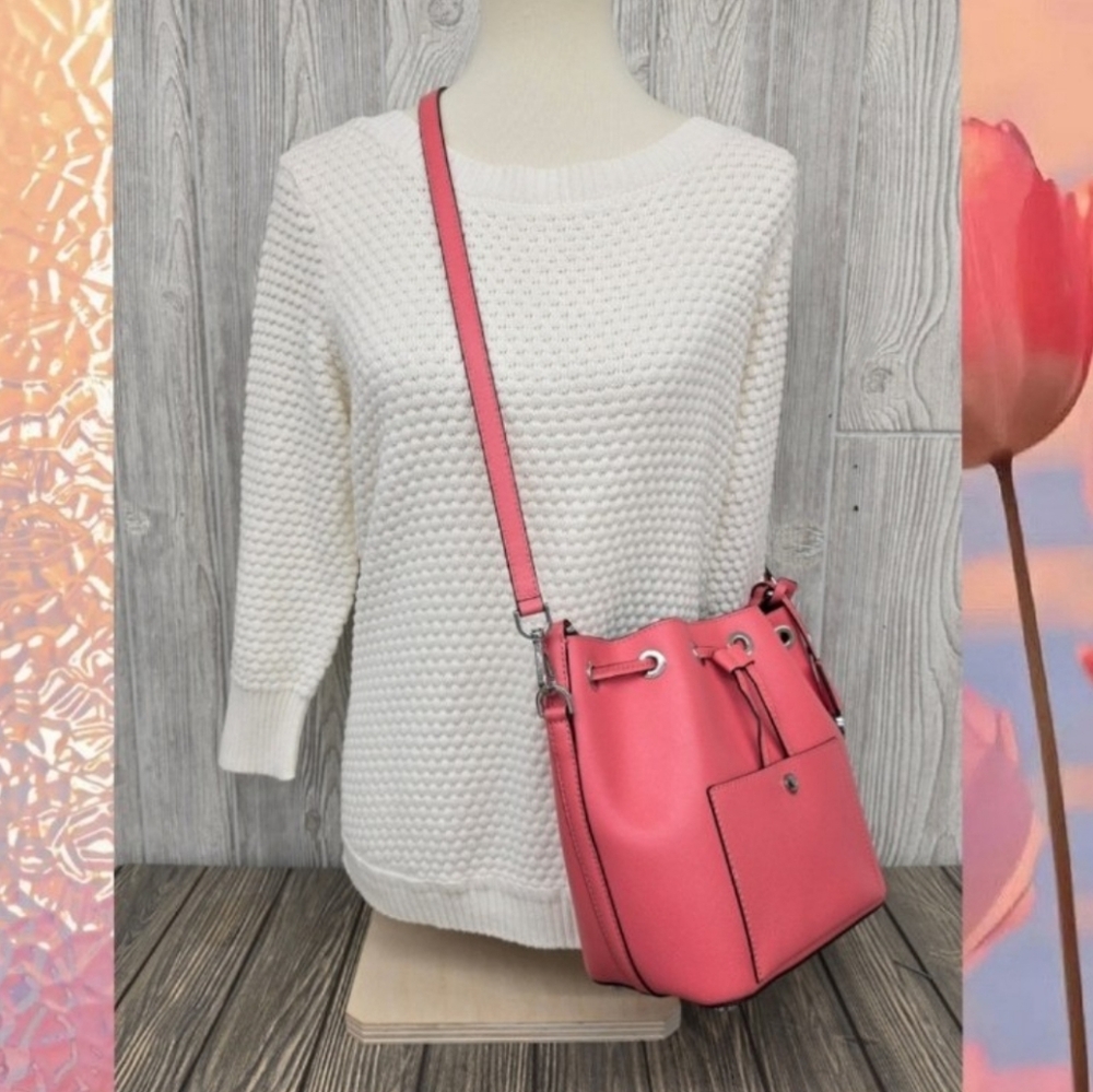 NEW MICHAEL KORS GREENWICH Coral Medium Leather Bucket/Shoulder/Crossbody Bag